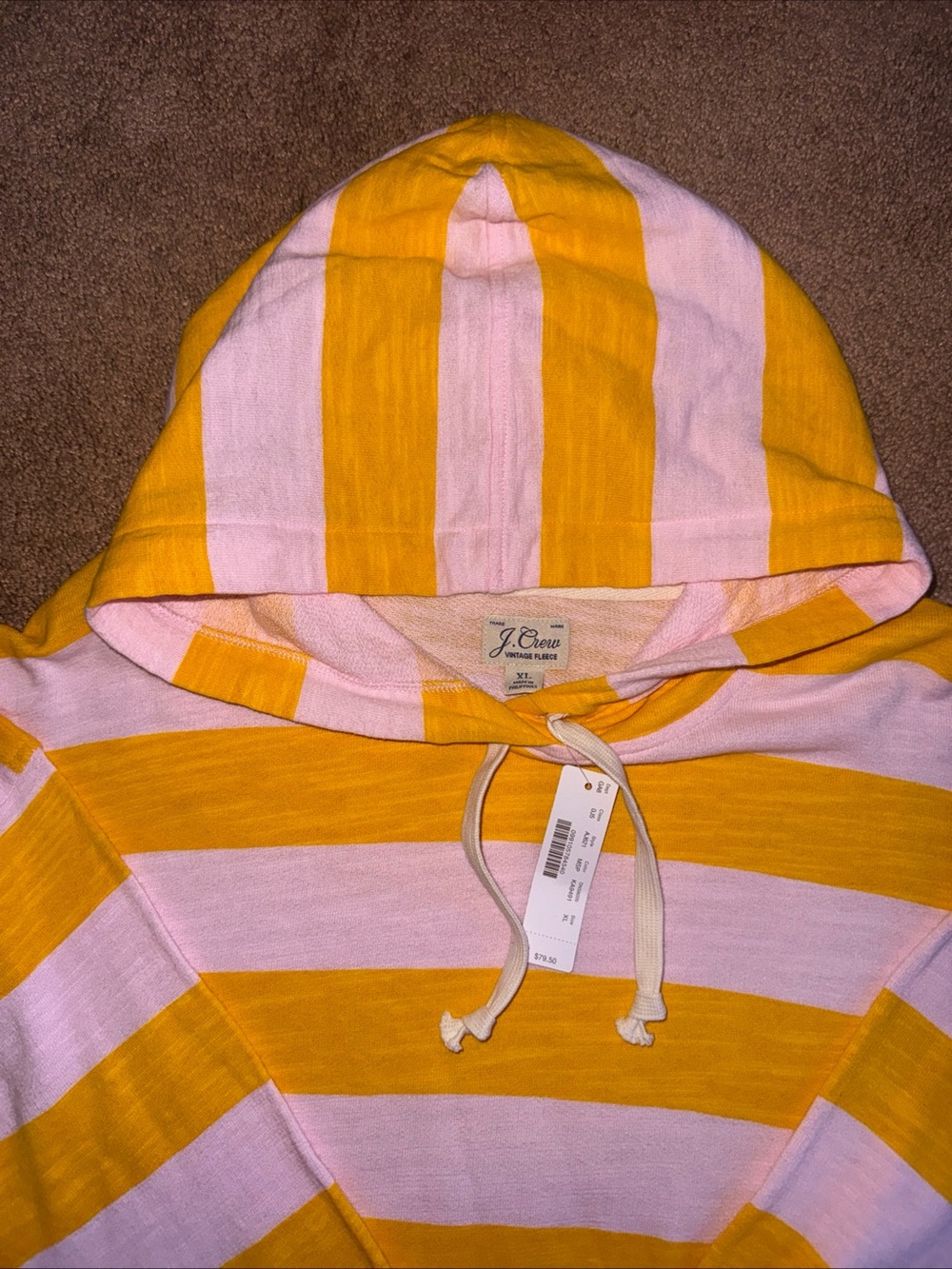 NWT J Crew Striped Hooded Pullover — Yellow & Light Pink Terry Vintage Cotton XL - Picture 7 of 7